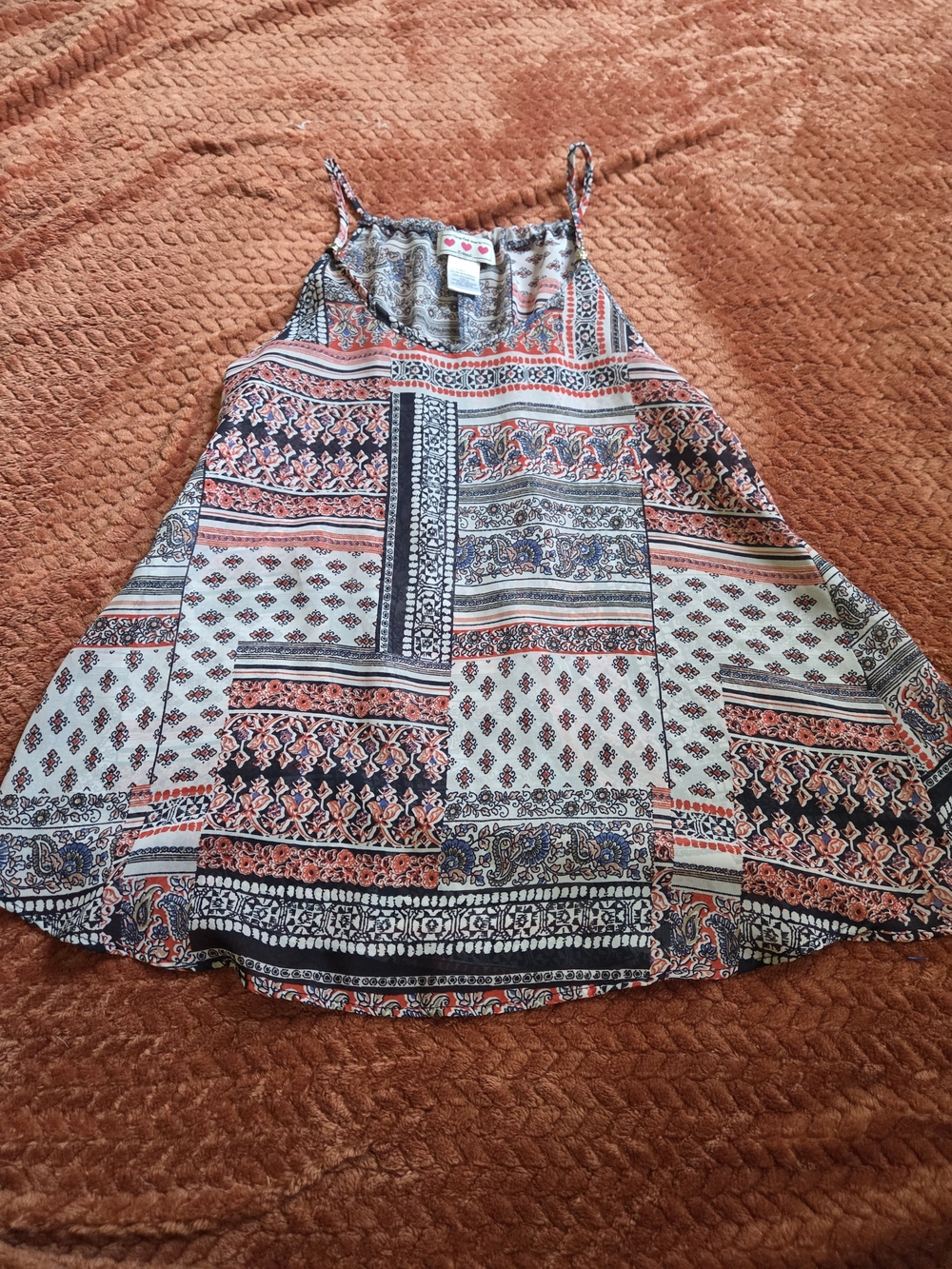 Size Small Trixxi Coral & Navy Patchwork Spaghetti-Strap Tank